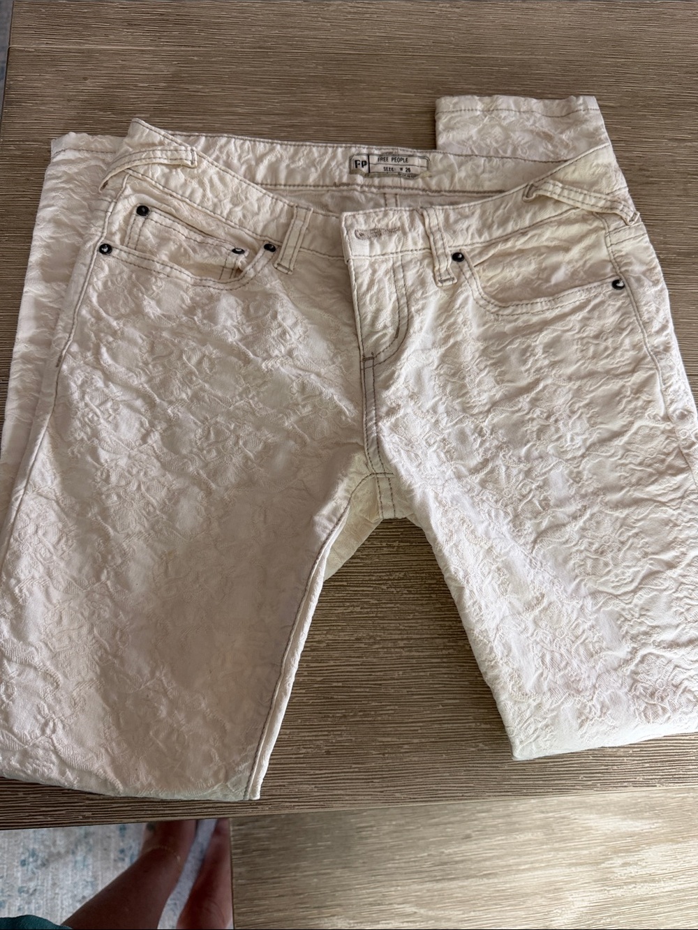 Free People Off-White Embossed Floral Jeans